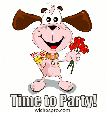 Birthday Wishes - Dog With Bouquet Of Flowers