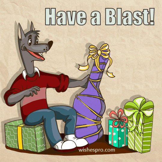 Birthday Wishes - Wolf with Gifts