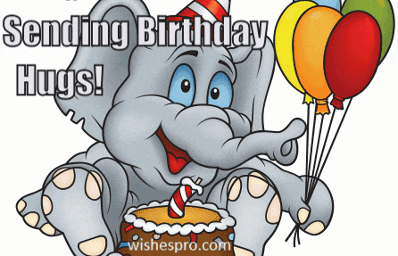 Birthday Wishes - Baby Elephant with Balloons and Cake